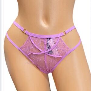 Victoria’s Secret Sexy Strappy Sheer Lace thong string panty pink Medium